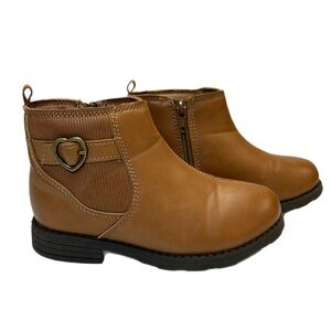 Carter's Girls Brown Lena Ankle Boots with Heart Buckle and Zipper Size 11